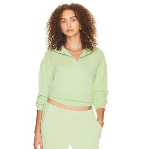 Monrow Revolve Pullover Sweatshirt XS Half Zip Terry Casual Lounge Gym Green